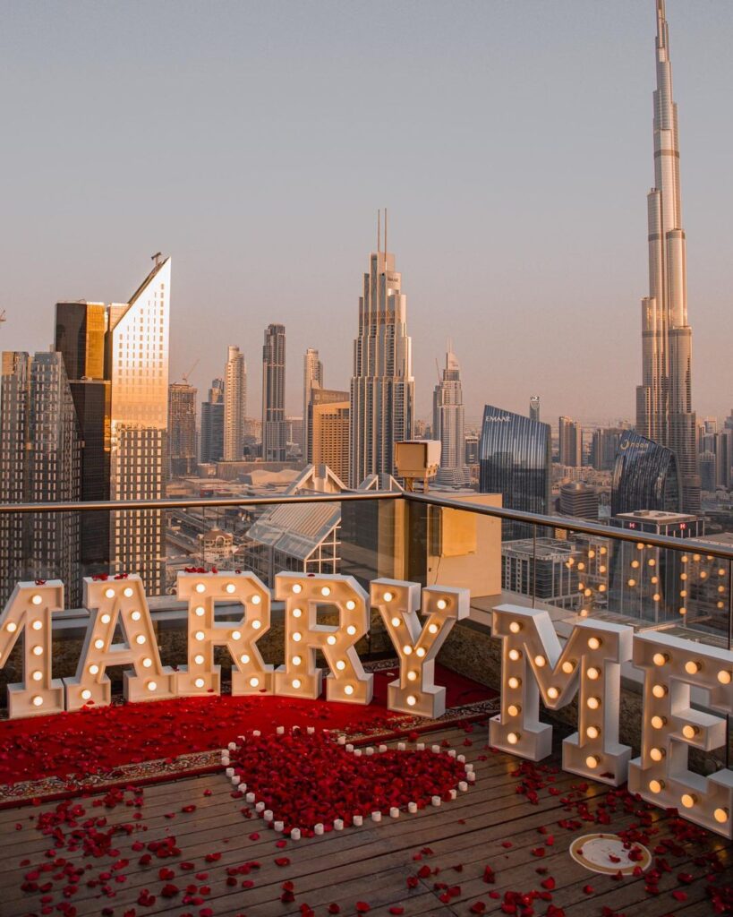 Marry Me sign on a rooftop, Dubai